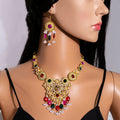 Three Color Ornate Necklace and Chandelier Earring Sets view 3