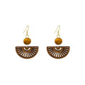 Brown Wood Look Semicircle Fan Hook and Clip Earrings view 5