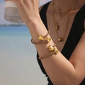 Gold Steel Open Double Heart Mesh Cuff Bangle Bracelets view 3