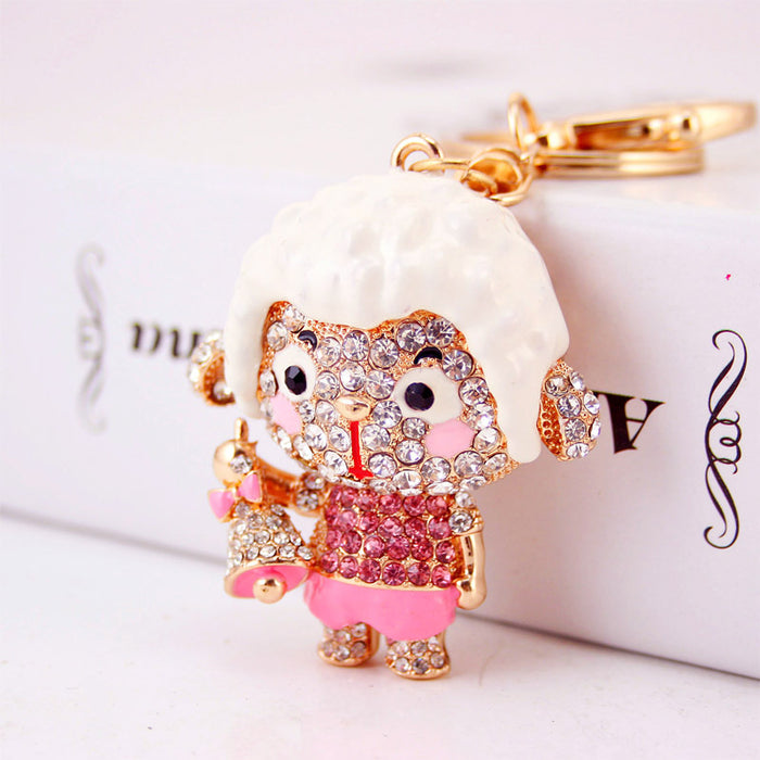 Cute Rhinestone Lamb Keychain Zodiac Sheep Car Bag Charm Gift