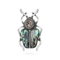 Abalone Shell Beetle Brooch Antique Silver Crystal Pin view 1