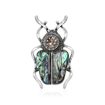 Abalone Shell Beetle Brooch Antique Silver Crystal Pin