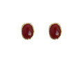 Gold Oval Cabochon Stud Earrings Textured Frame Red Black view 5