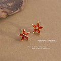 Amber Orange Marquise Flower Crystal Stud Earrings Gold view 3