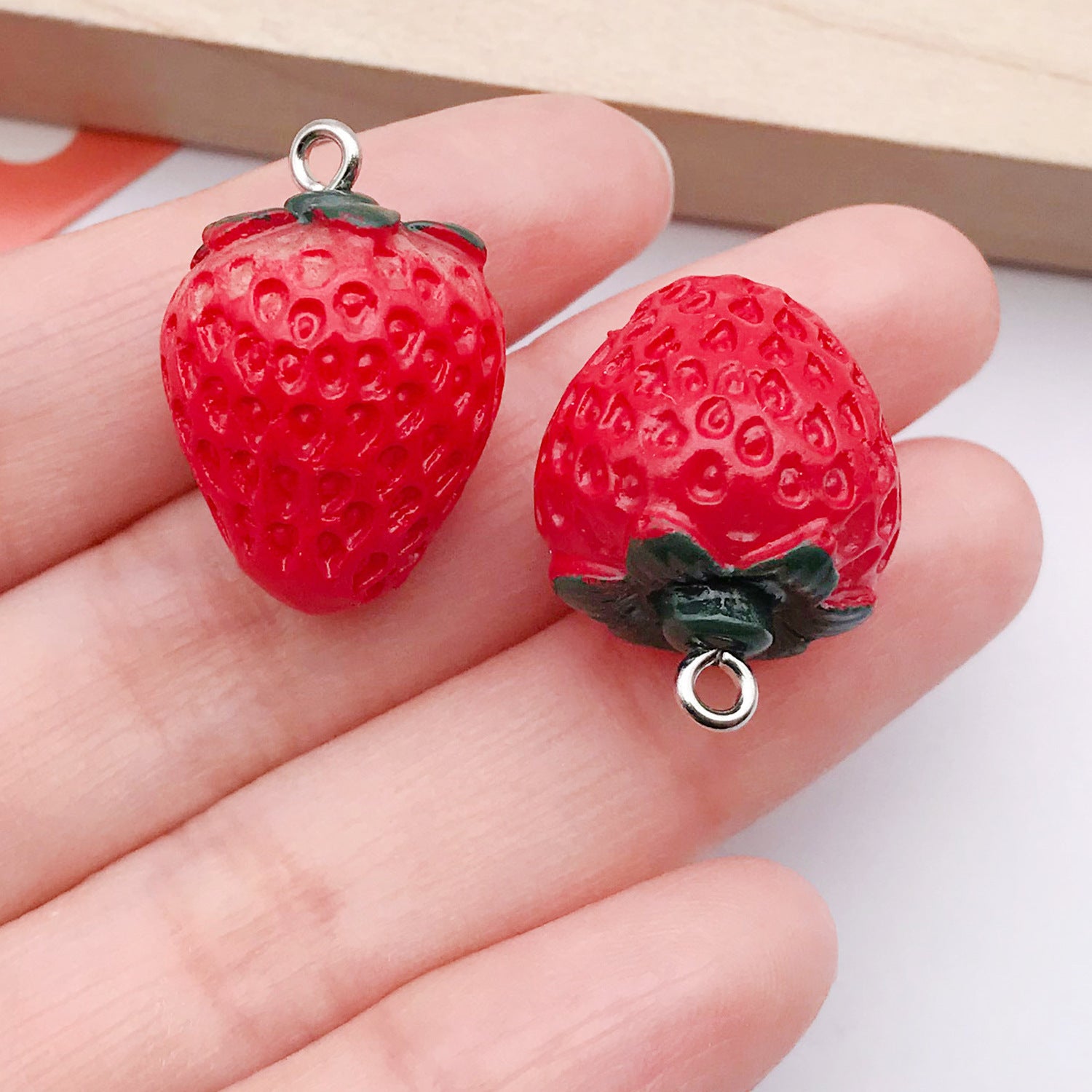 Acrylic Glossy 3D Apple Strawberry Cherry Chili Fruit Charm Pendants for DIY Keychain Jewelry