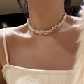 Pearl Crystal Flower Weave Choker and Matching Pearl Bracelet view 4