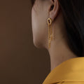 Asymmetric Dual Ring Chain Drop Earrings Gold Or Steel Tone view 4