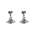 Silver Heart Post Drop Textured Planet Charm Earrings Pair view 5