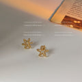 Gold Tone Mini Open Star Flower Outline Stud Earrings For Women view 3