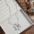 Silver Five Petal Flower Statement Pendant Necklace view 2