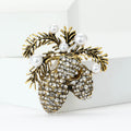 Antique Gold Pinecone Brooch with Crystals and Faux Pearls view 2