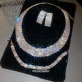 Silver Pave Rectangular Collar Necklace Earring Sets Bracelets view 1