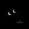 Gold Tone Clear Stone Crescent Moon Mini Stud Earrings view 1