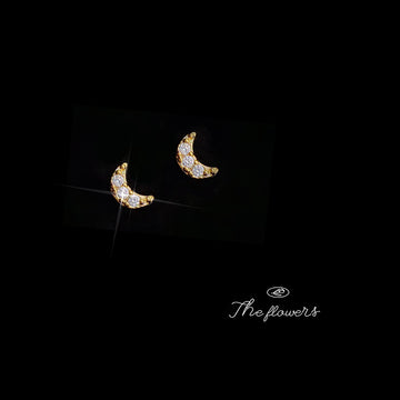 Gold Tone Clear Stone Crescent Moon Mini Stud Earrings