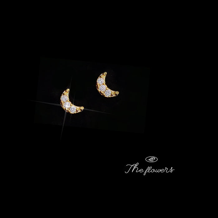 Gold Tone Clear Stone Crescent Moon Mini Stud Earrings