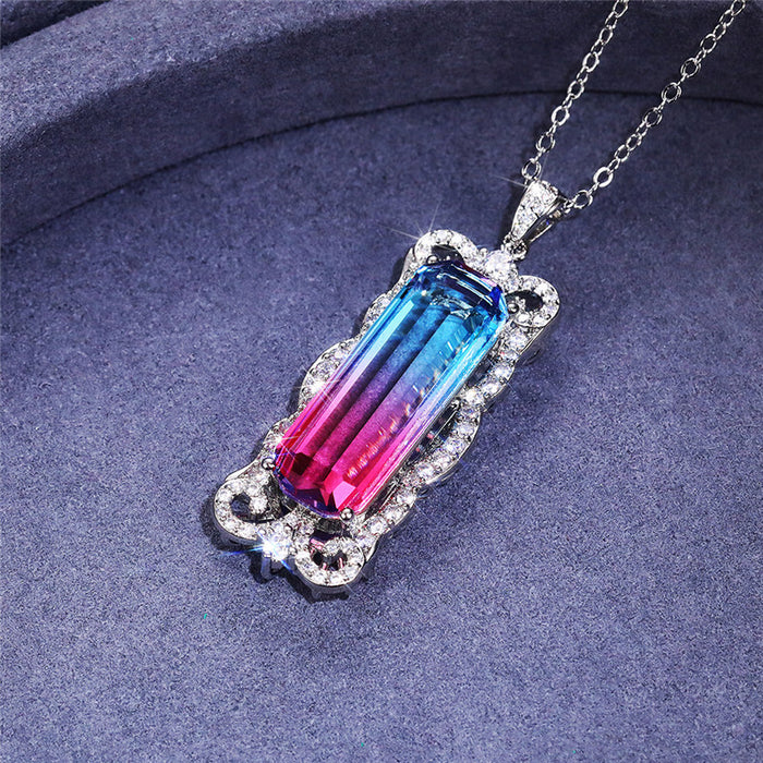 Gradient Baguette Stone Crystal Frame Pendant Necklace