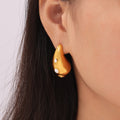 Gold Steel Oil Drip Teardrop Hollow Titanium Steel Earrings view 3