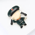 Cat Eye Face Cartoon Girl Brooch Green Uniform Salute view 3