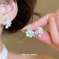 Pastel Bead Grape Cluster and Pearl Bow Stud Earrings view 2