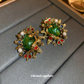 Green Crystal Crown Statement Stud Earrings For Women view 3
