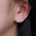Four Leaf Clear Pave Stud Earrings Three Metal Tones view 4