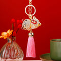 Crystal Lucky Cat Keychains with Bell and Six Tassel Colors view 3