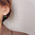 Ivory Bow Red Green Metal Jingle Bell Drop Earrings Pair view 2