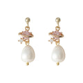 Gold Ball Stud Earrings Pink Planet Zircon Pearl Drops view 5