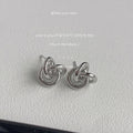 Triple Loop Knot Stud Earrings In Polished Silver And Gold Tone view 6