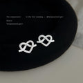Silver Tone Clear Stone Double Heart Pretzel Knot Stud Earrings view 3
