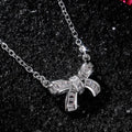 Silver Tone Bow Pendant Necklace With Clear Stones view 3