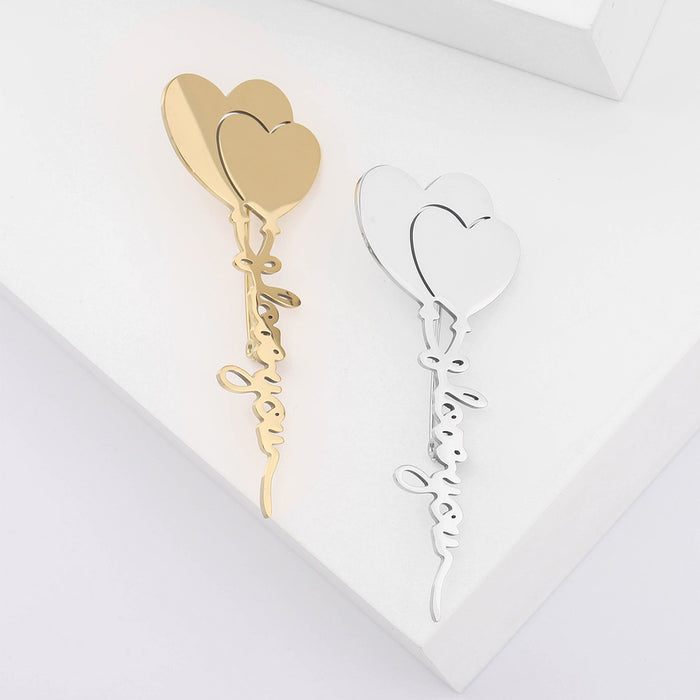 Heart Balloon Love You Brooch Gold or Silver Metal Pin
