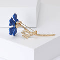Long Stem Poppy Flower Brooch in Red or Blue Enamel view 3