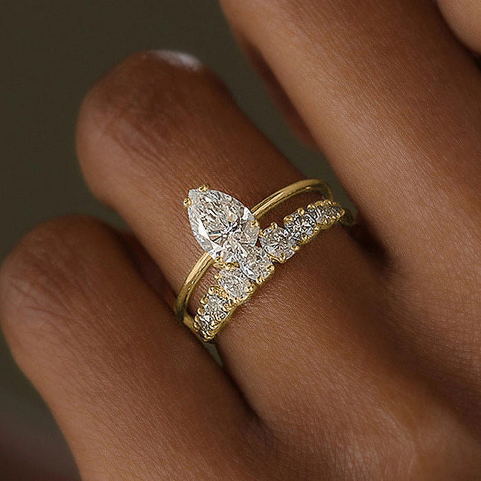 Pear Solitaire And Marquise Two-Ring Set In Two Metal Tones