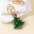Green Beaded Christmas Tree Charm Keychain With Stocking view 1