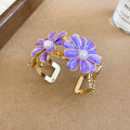 Gold Enamel Flower Open Cuffs Pearl Centers Seven Colors view 12