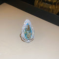 Blue Teardrop Crystal Pearl Earrings Ring Necklace Pieces view 7