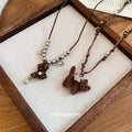 Brown Teddy Bear Pendant Necklace With Polished Metal Tone Details view 4