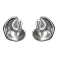 Silver Irregular Fluid Wave Stud Earrings Pearl Accent view 5