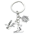 Silver Skier Snowflake Crossed Skis Split Ring Keychain view 5