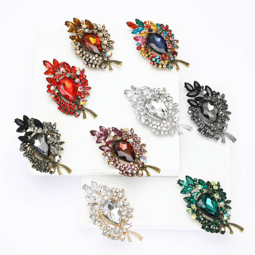 crystal leaf spray brooch, front product view