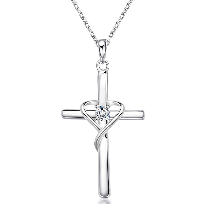 Heart-Wrapped Cross Pendant Necklace In Gold And Silver Tones