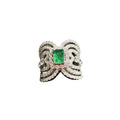 Silver Tone Green Center Openwork Wing Statement Finger Ring view 5