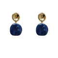 Gold Tone Round Top Dark Blue Sculpted Drop Stud Earrings view 5