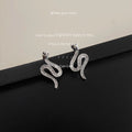 Silver Snake Stud Earrings Clear Crystal Pave Body Pair view 1