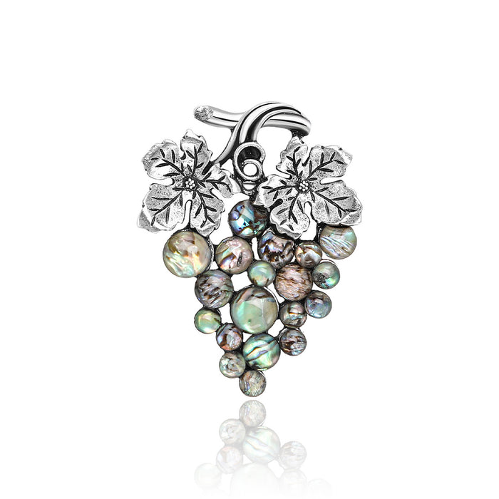 Silver Tone Grape Cluster Brooch with Iridescent Round Inlays