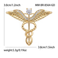 Crystal Caduceus Medical Symbol Brooch in Two Metal Tones view 6