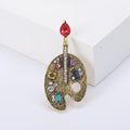 Gold Silver Artist Palette Rhinestone Paintbrush Brooch view 2