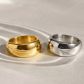Irregular Smooth Arc Dome Rings Gold Steel Sizes 6-8 view 1