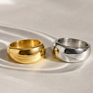 Irregular Smooth Arc Dome Rings Gold Steel Sizes 6-8